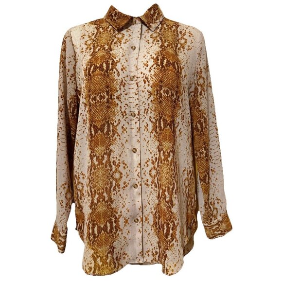 Rachel Zoe Snake Skin Print Button-up Collared Polyester Blouse SZ XS Glam Rock - Picture 1 of 3